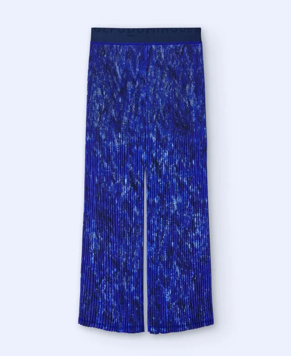 Adolfo Dominguez Pantalons*Pantalon En Crinkle Bleu Imprime