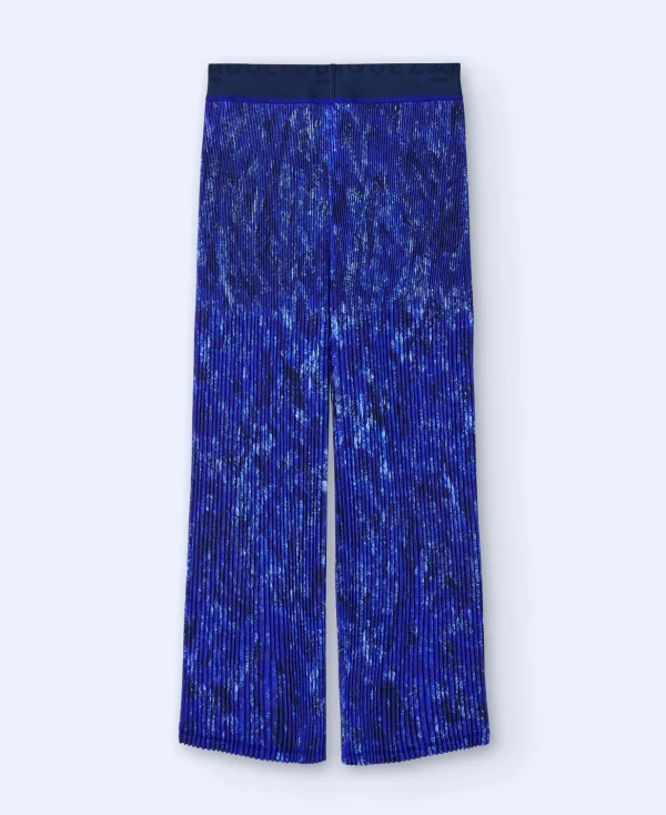 Adolfo Dominguez Pantalons*Pantalon En Crinkle Bleu Imprime