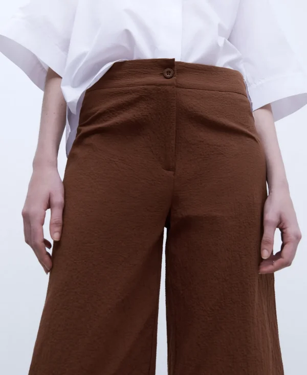 Adolfo Dominguez Pantalons*Pantalon En Seersucker De Coton. Marron