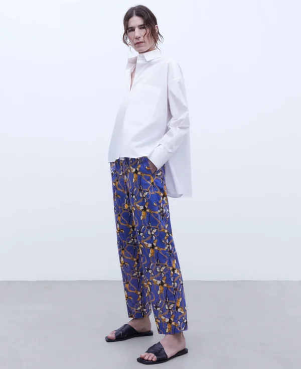 Adolfo Dominguez Pantalons*Pantalon Jogger Imprime En Coton Bleu Imprime