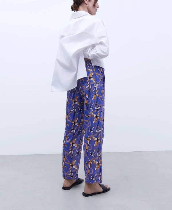 Adolfo Dominguez Pantalons*Pantalon Jogger Imprime En Coton Bleu Imprime