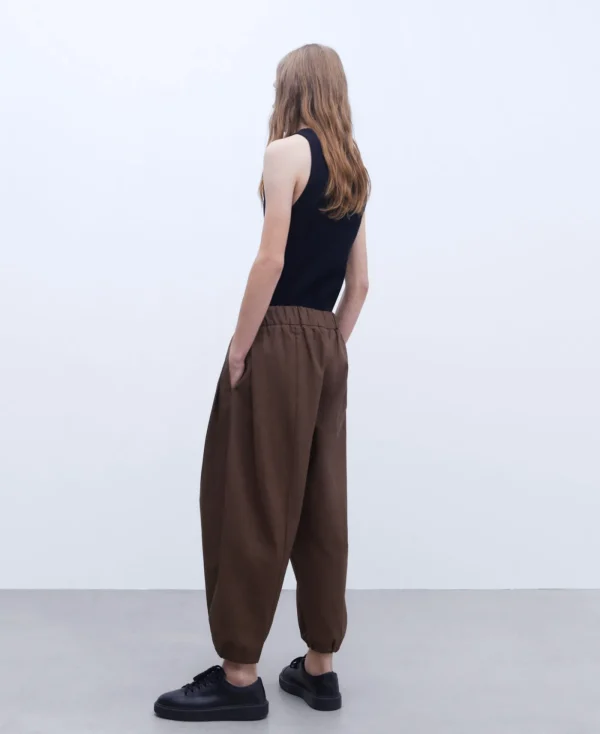 Adolfo Dominguez Pantalons*Pantalon Oversize En Coton Cire Marron