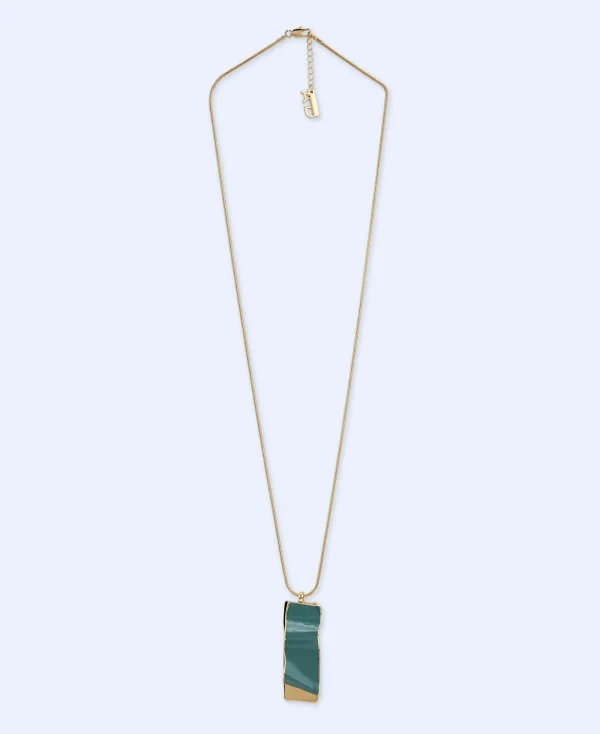 Adolfo Dominguez Bijuteria*Pendentif Laque A Motif Plis Vert