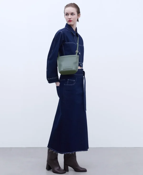 Adolfo Dominguez Sacs*Petit Sac A Bandouliere A Texture Grainee Vert Clair