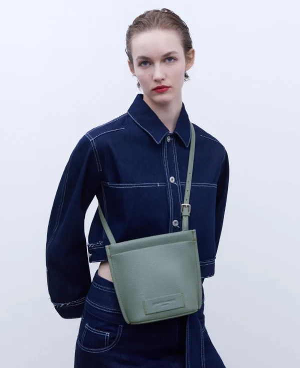 Adolfo Dominguez Sacs*Petit Sac A Bandouliere A Texture Grainee Vert Clair