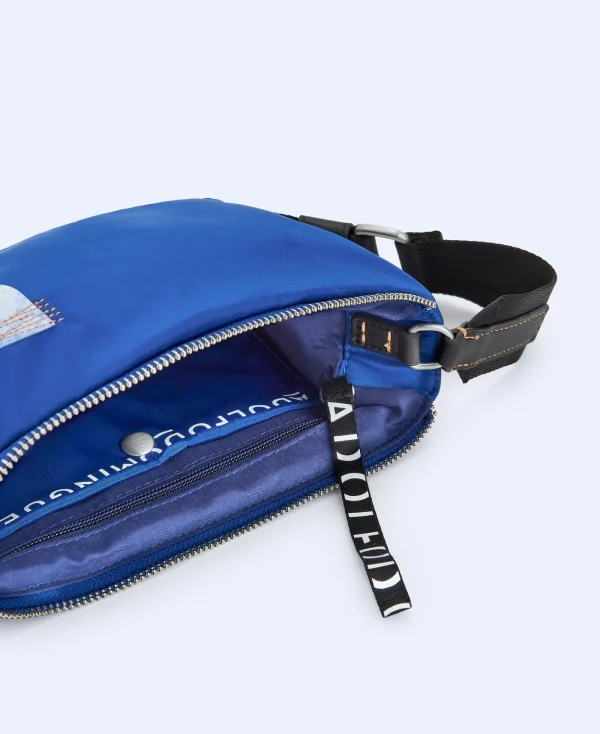 Adolfo Dominguez Sacs*Petit Sac A Bandouliere En Tissu Matelasse Bleu Encre