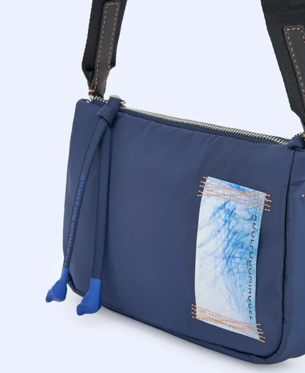 Adolfo Dominguez Sacs*Petit Sac A Bandouliere En Tissu Matelasse Bleu Marine