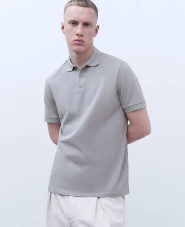 Adolfo Dominguez T-Shirts Et Polos*Polo A Deux Boutons En Coton Gris Clair