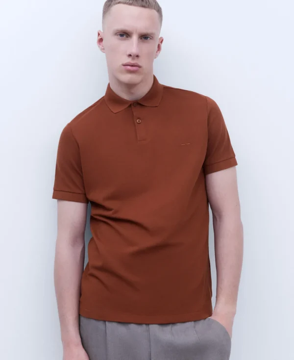 Adolfo Dominguez T-Shirts Et Polos*Polo A Deux Boutons En Coton Terracotta