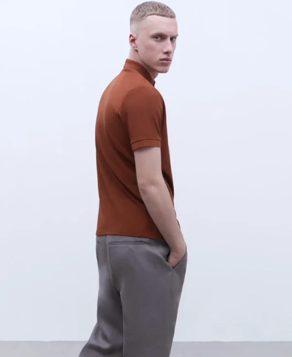 Adolfo Dominguez T-Shirts Et Polos*Polo A Deux Boutons En Coton Terracotta