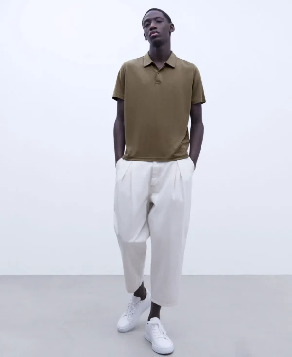 Adolfo Dominguez T-Shirts Et Polos*Polo A Deux Boutons En Modal Kaki