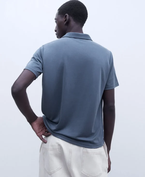 Adolfo Dominguez T-Shirts Et Polos*Polo A Deux Boutons En Modal Bleu Intense