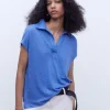 Adolfo Dominguez T-Shirts*Polo En Lin Europeen Bleu Intense