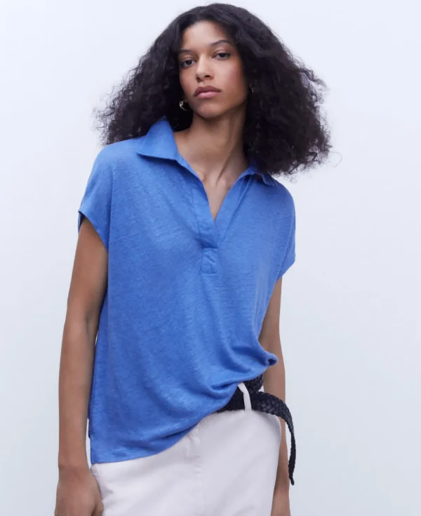 Adolfo Dominguez T-Shirts*Polo En Lin Europeen Bleu Intense