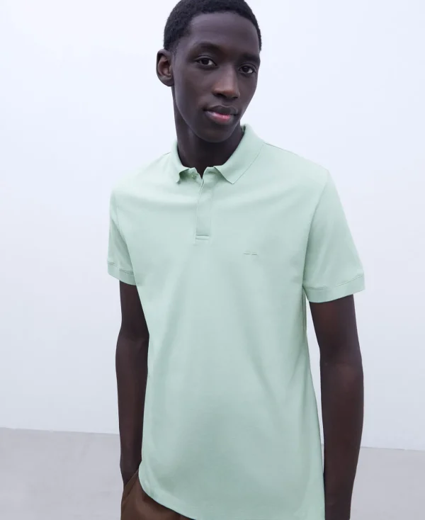 Adolfo Dominguez T-Shirts Et Polos*Polo Uni En Coton Vert Clair