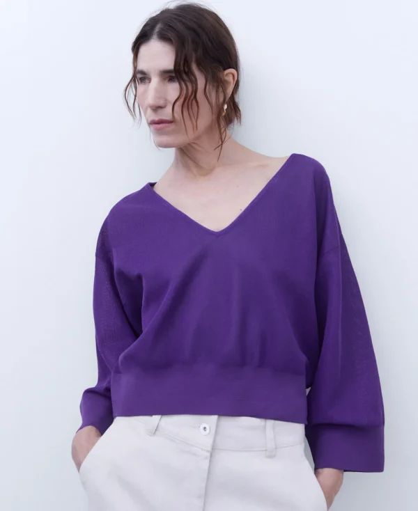 Adolfo Dominguez Maille*Pull A Col En V Violet