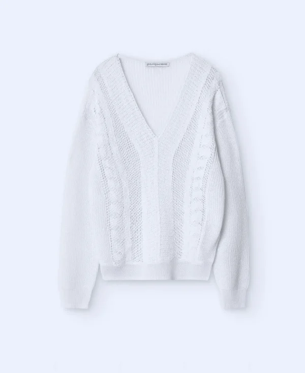 Adolfo Dominguez Maille*Pull A Col En V Ajoure Creme