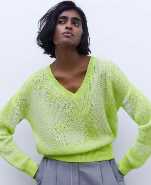 Adolfo Dominguez Maille*Pull A Col En V En Jacquard Vert Pistache