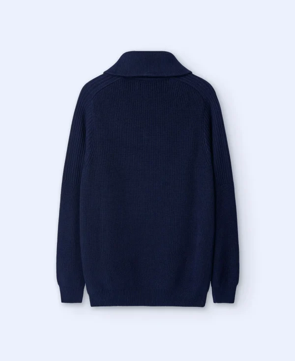 Adolfo Dominguez Mailles*Pull A Col Montant Zippe Bleu Marine