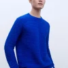 Adolfo Dominguez Mailles*Pull A Col Rond En Coton Cobalt