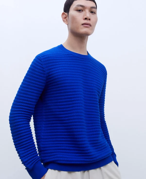 Adolfo Dominguez Mailles*Pull A Col Rond En Coton Cobalt