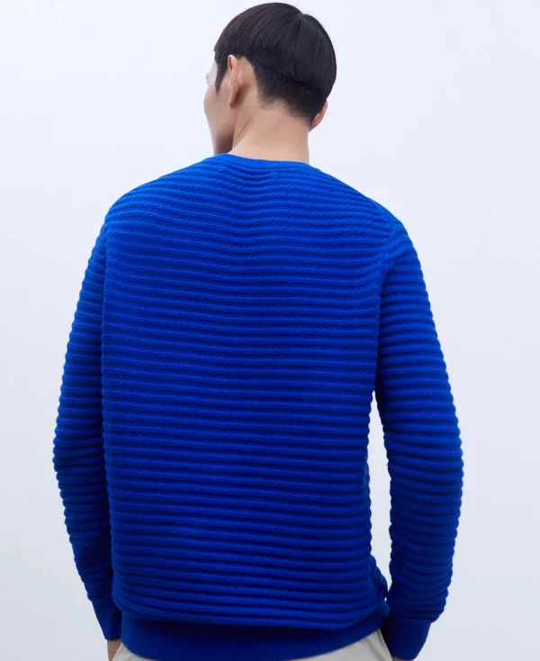 Adolfo Dominguez Mailles*Pull A Col Rond En Coton Cobalt