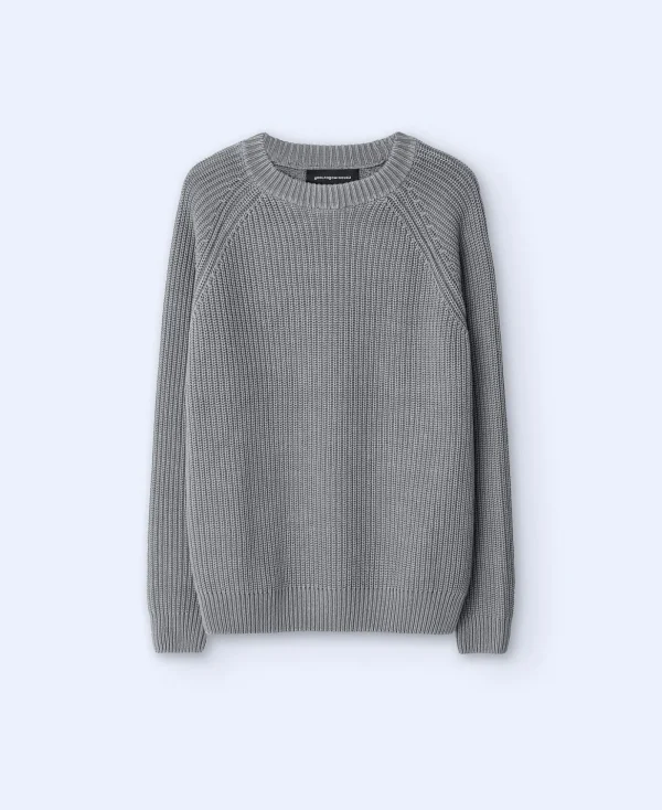 Adolfo Dominguez Mailles*Pull A Encolure Arrondie En Coton Gris Clair