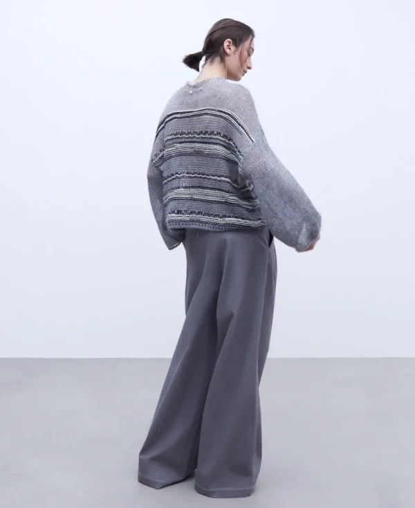 Adolfo Dominguez Maille*Pull Ample A Col Rond Bleu Marine/Gris/Blanc