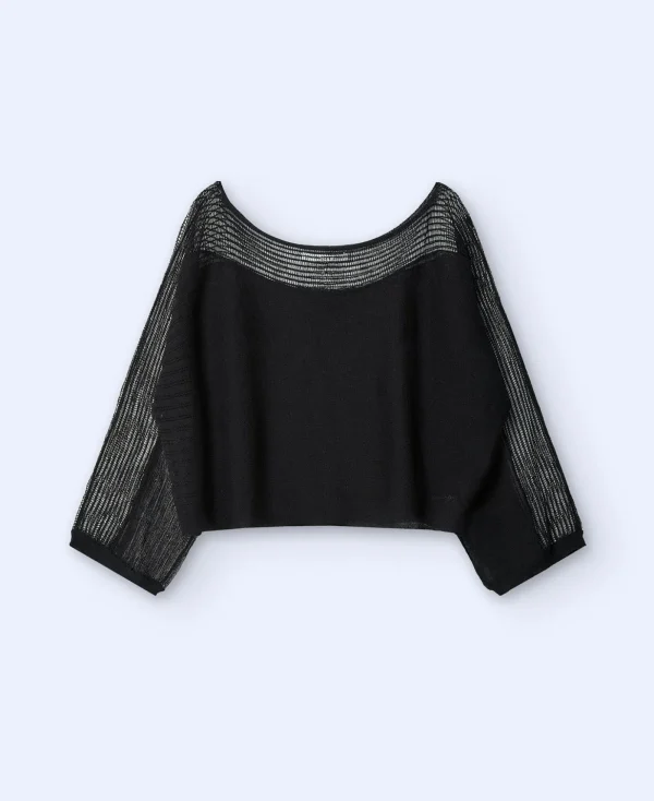 Adolfo Dominguez Maille*Pull Court Ajoure Noir