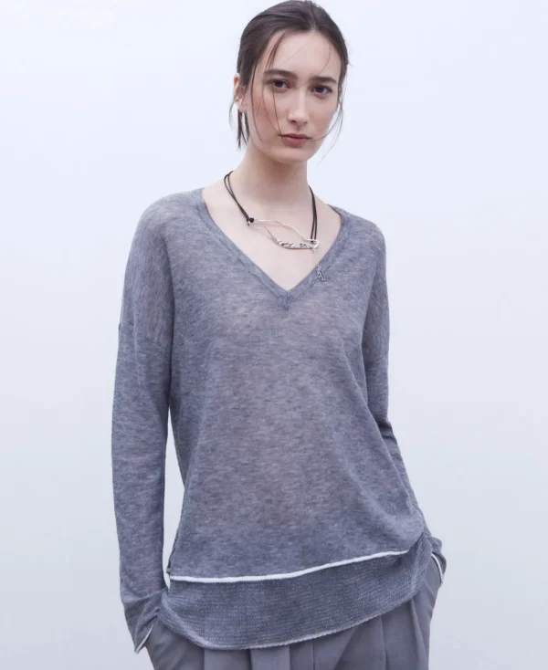 Adolfo Dominguez Maille*Pull En Laine Merinos Gris Chine