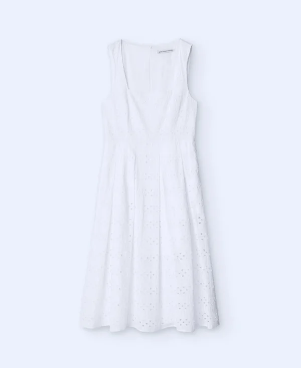 Adolfo Dominguez Robes & Combinaisons*Robe A Encolure Carree Avec Broderies Anglaises Blanc