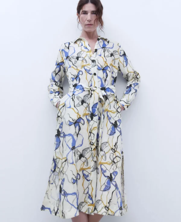 Adolfo Dominguez Robes & Combinaisons*Robe Chemisier Imprimee En Lin Imprime Floral