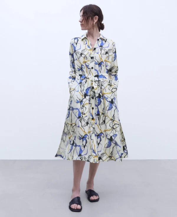 Adolfo Dominguez Robes & Combinaisons*Robe Chemisier Imprimee En Lin Imprime Floral