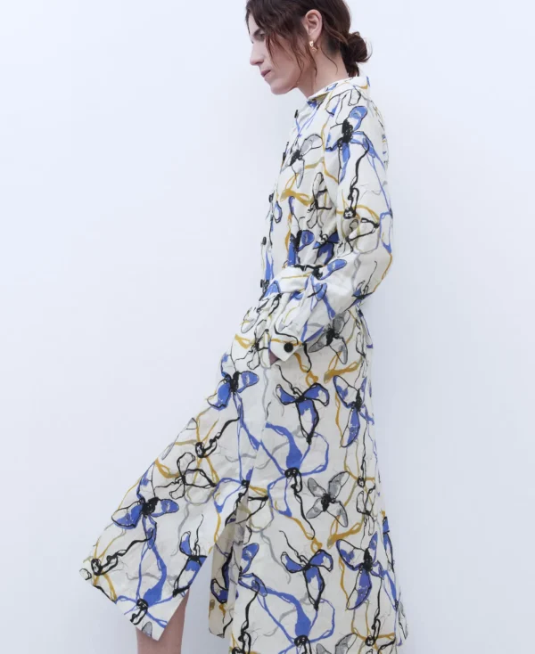 Adolfo Dominguez Robes & Combinaisons*Robe Chemisier Imprimee En Lin Imprime Floral