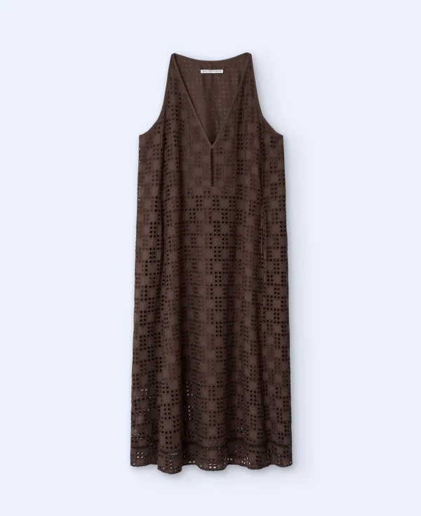 Adolfo Dominguez Robes & Combinaisons*Robe En Coton A La Ligne Evasee Chocolat