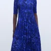 Adolfo Dominguez Robes & Combinaisons*Robe En Crinkle Imprime Bleu Imprime