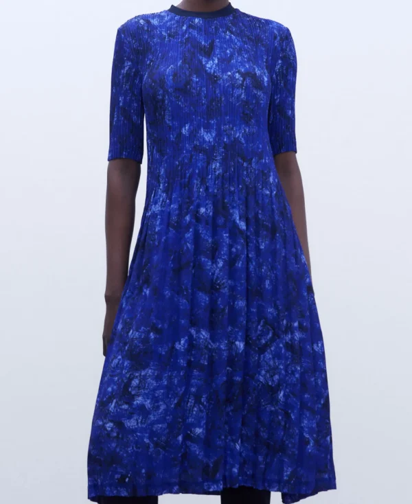 Adolfo Dominguez Robes & Combinaisons*Robe En Crinkle Imprime Bleu Imprime