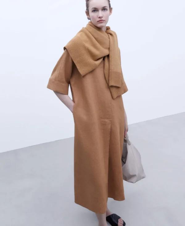 Adolfo Dominguez Robes & Combinaisons*Robe En Lin Europeen Caramel