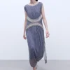 Adolfo Dominguez Robes & Combinaisons*Robe Longue Avec Application En Jacquard Gris Chine