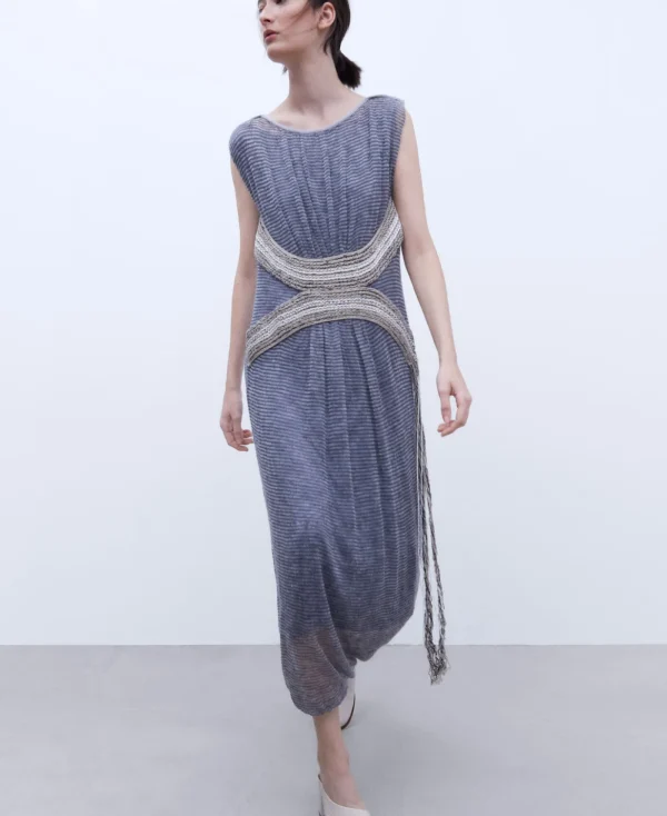 Adolfo Dominguez Robes & Combinaisons*Robe Longue Avec Application En Jacquard Gris Chine