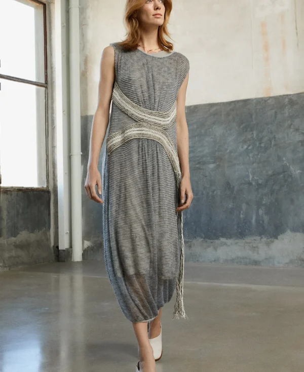 Adolfo Dominguez Robes & Combinaisons*Robe Longue Avec Application En Jacquard Gris Chine