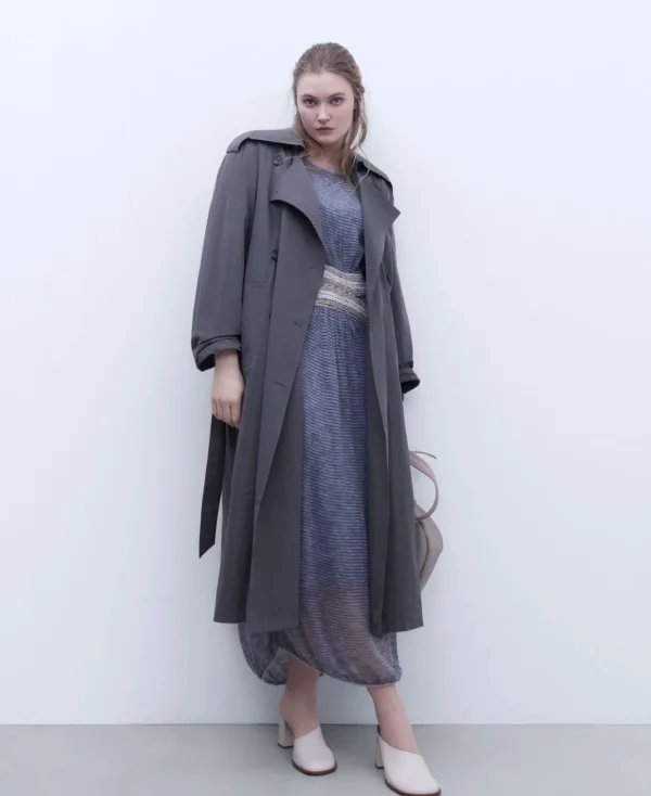 Adolfo Dominguez Robes & Combinaisons*Robe Longue Avec Application En Jacquard Gris Chine