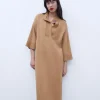 Adolfo Dominguez Robes & Combinaisons*Robe Midi A Col Cheminee Camel