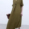 Adolfo Dominguez Robes & Combinaisons*Robe Oversize A Maxi Boutons En Lin Vert