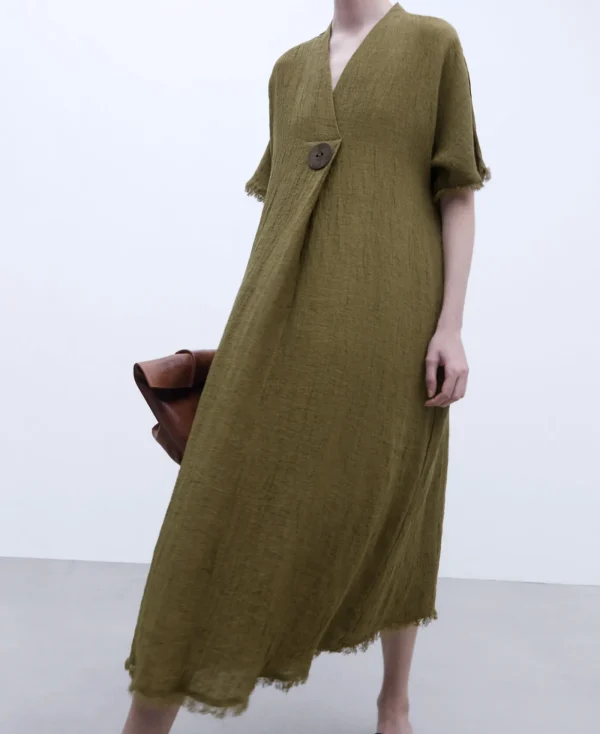 Adolfo Dominguez Robes & Combinaisons*Robe Oversize A Maxi Boutons En Lin Vert