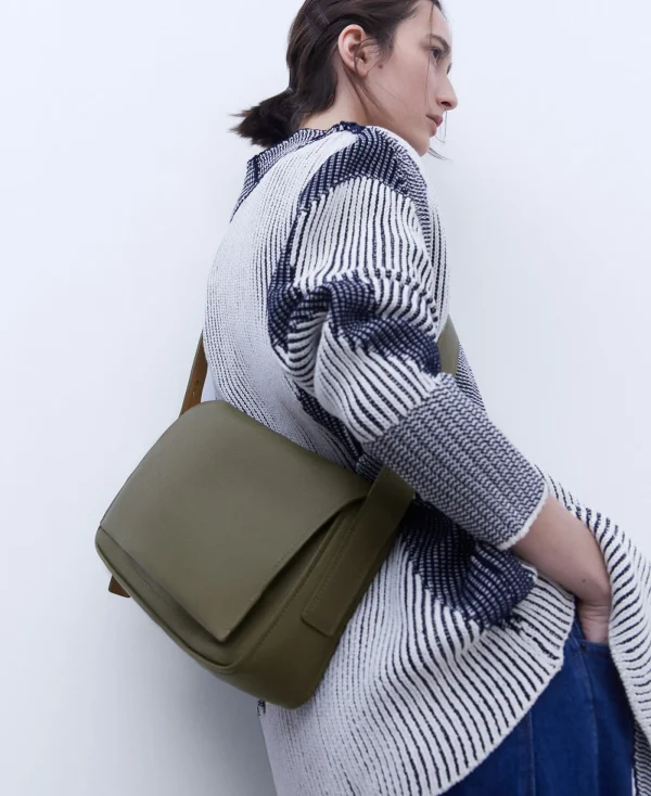 Adolfo Dominguez Sacs*Sac A Bandouliere Moyen A Texture Lisse Vert Fonce