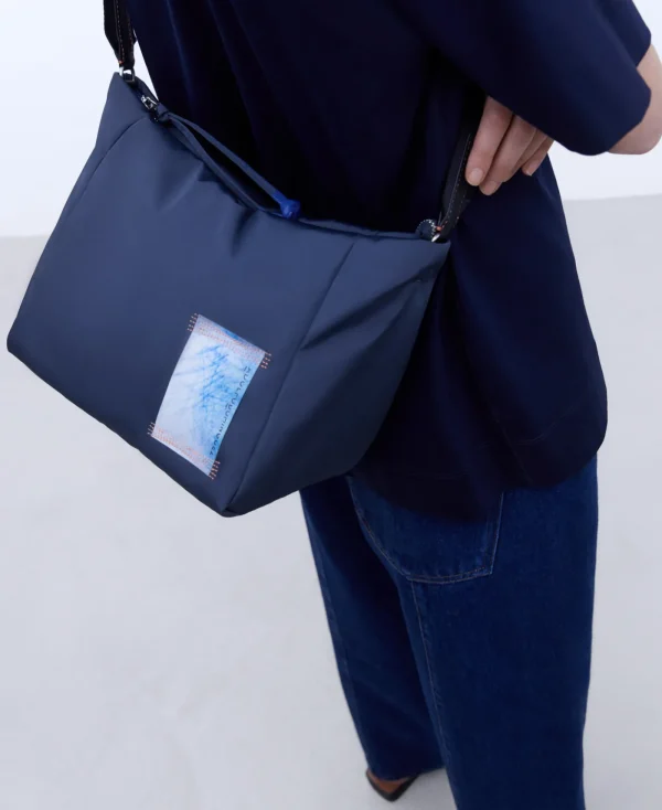 Adolfo Dominguez Sacs*Sac A Bandouliere Moyen En Tissu Matelasse Bleu Marine