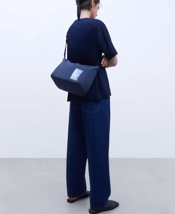 Adolfo Dominguez Sacs*Sac A Bandouliere Moyen En Tissu Matelasse Bleu Marine