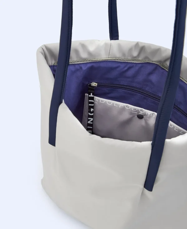 Adolfo Dominguez Sacs*Sac Cabas En Tissu Matelasse Blanc Casse