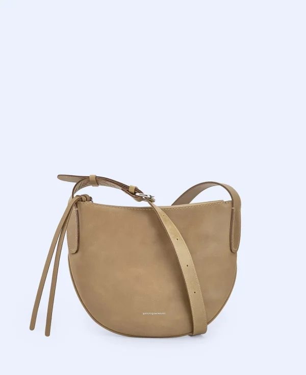 Adolfo Dominguez Sacs*Sac Hobo Moyen En Cuir Responsable Taupe/Beige